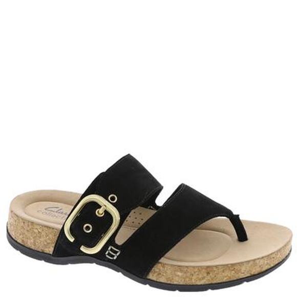 NWT Clarks Collection Women's Reileigh Park Flip-Flop, Black Nubuck, 7.5 Medium - Picture 4 of 4